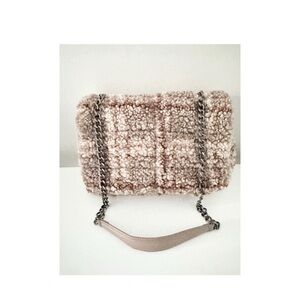 Zara Beige Shearling Shoulder Bag with Chain Strap